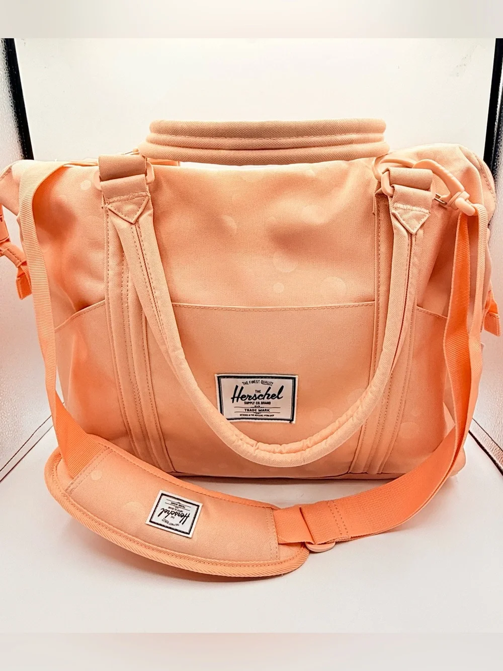 Herschel Strand Diaper Bag Peach Polka Dot Baby Bag w/ Changing Pad Tote 24L
